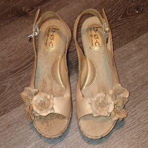 b.o.c. Women's Cream Cork Wedges with Floral Accents